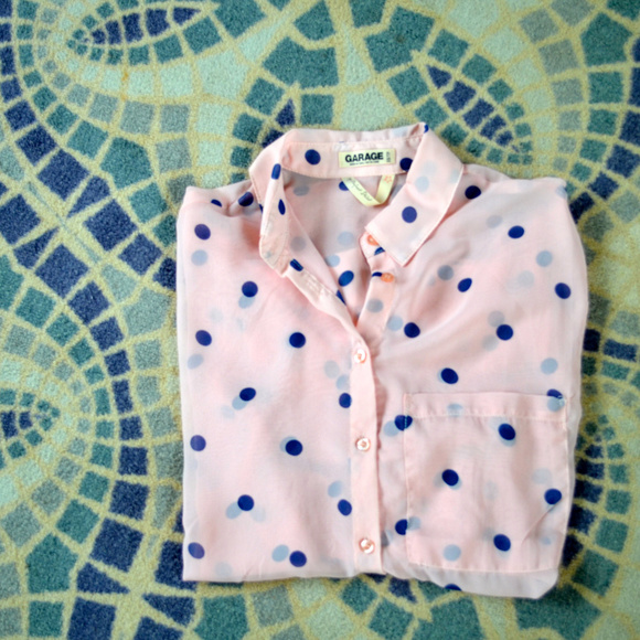 Blush/ Navy Polka Dot Blouse by Garage Size XS - Picture 3 of 8